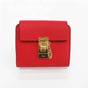 Chloe Red Leather Wallet with Gold Accents
